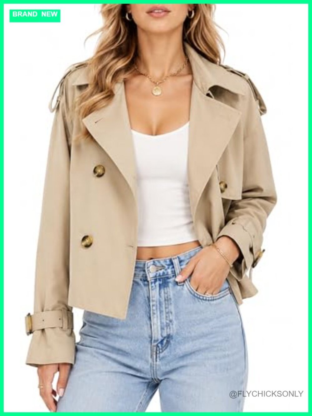 Double Breasted Crop Trench Coat Water Repellent Spring Jacket
